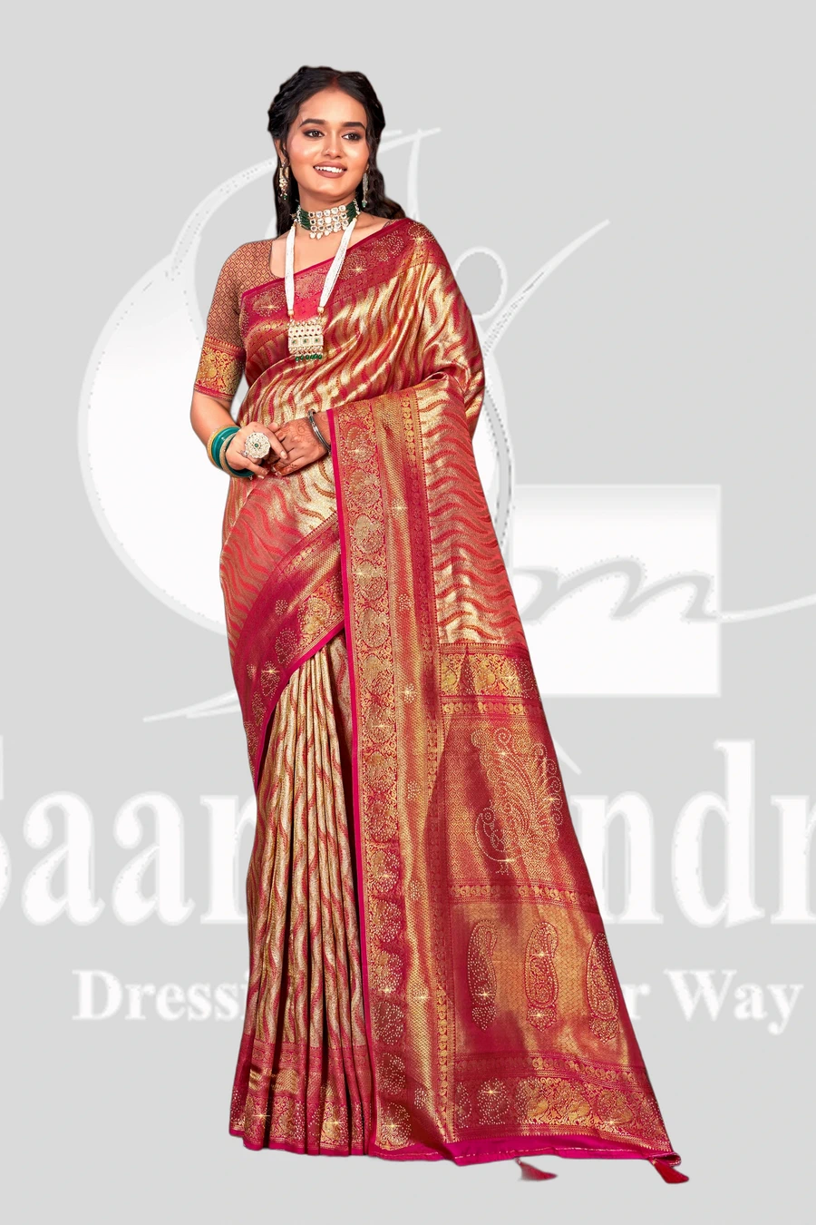 Silk - Wine Red Saree with Rich Zari Woven Border - Fancy Meet